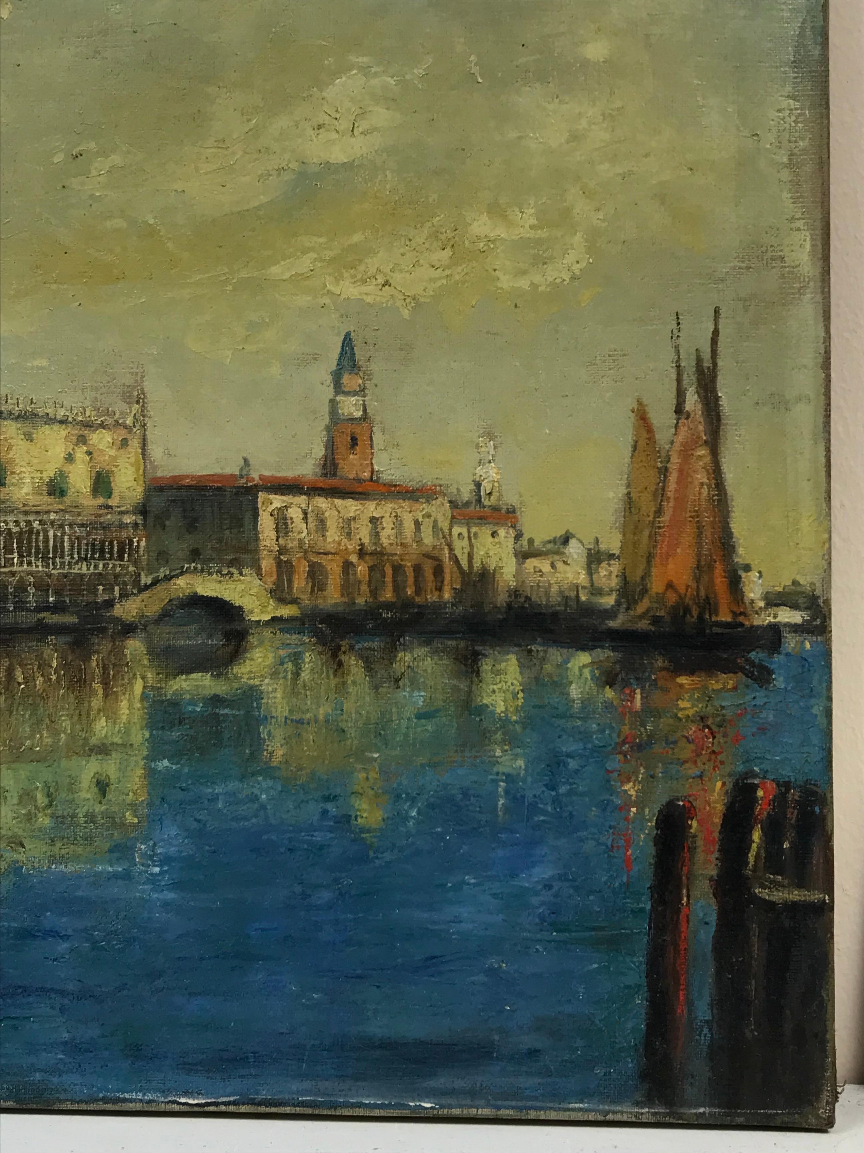 1900's French Impressionist Oil Doges Palace Piazza San Marco Venice Sunlight For Sale 1