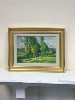 1940's French Impressionist Signed Oil Lush Green River Landscape