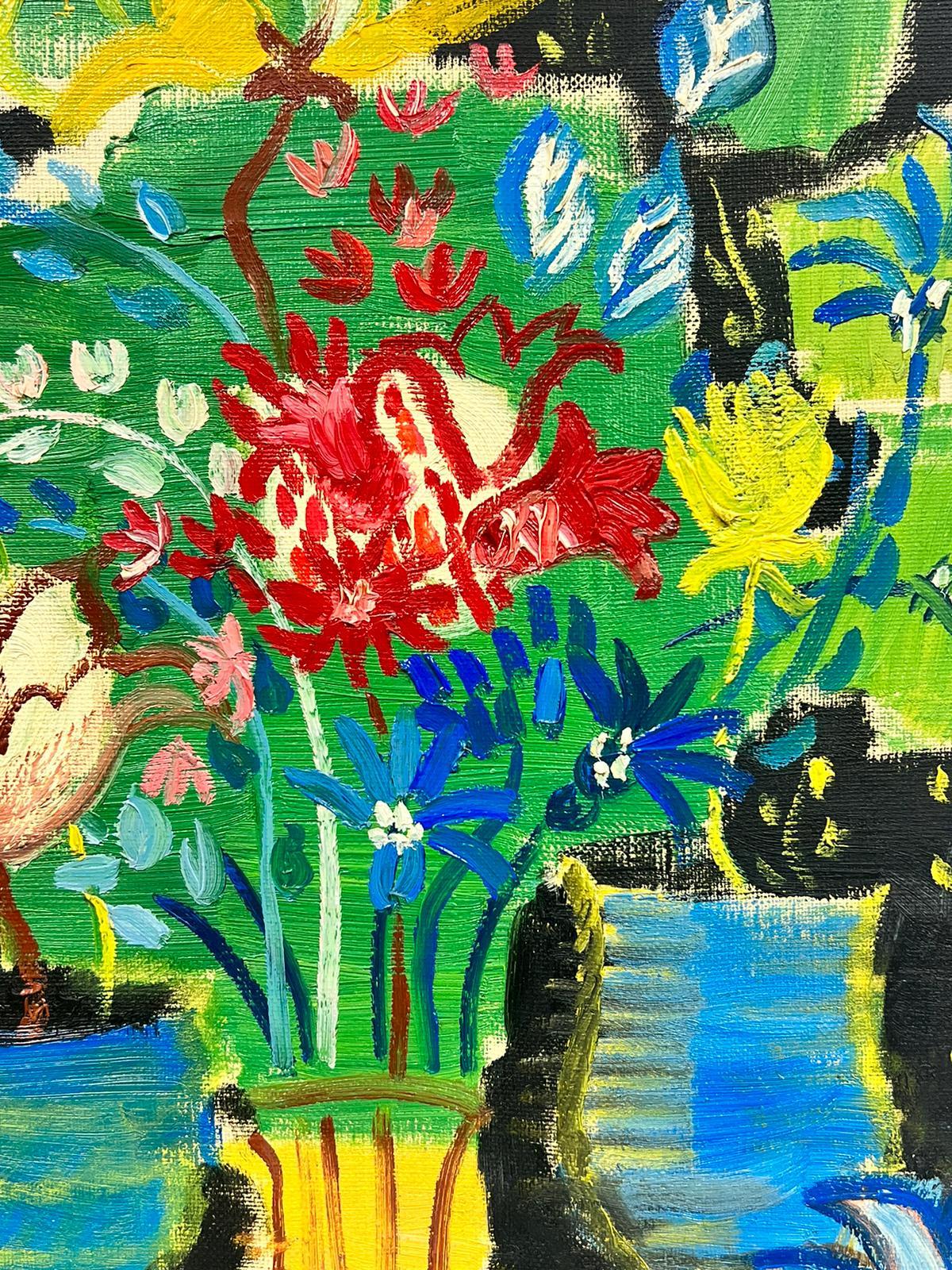 1950’s French Modernist Signed Oil Flowers in Vase Still Life Colorist Work 2