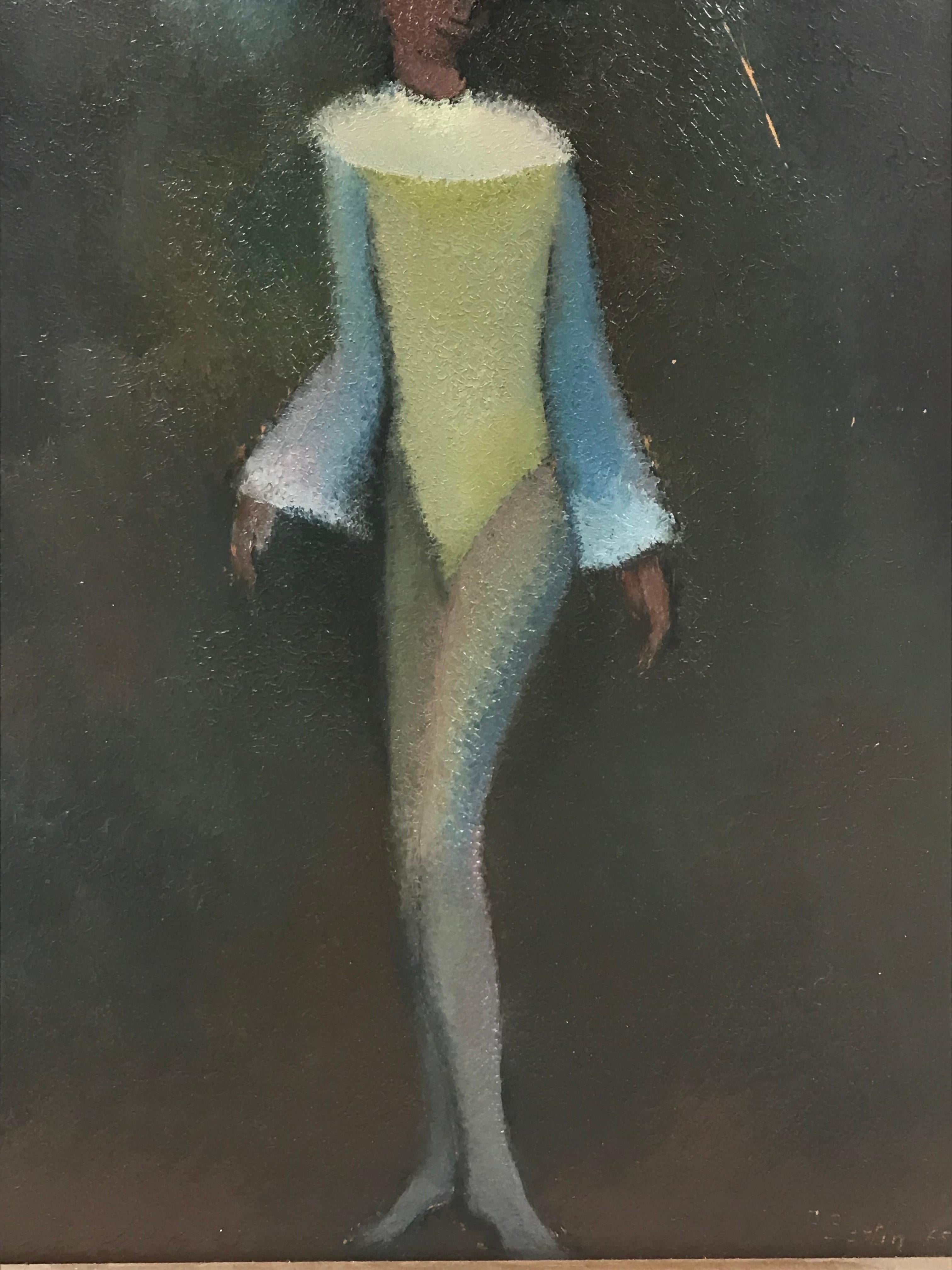 Artist/ School: A. Bertin, French 1965, signed and inscribed verso

Title: Figure in Blue

Medium: oil painting on board, framed 

Size:
framed: 18.5 x 12.5inches
painting: 18 x 11.5 inches

Provenance: private collection, France

Condition: The