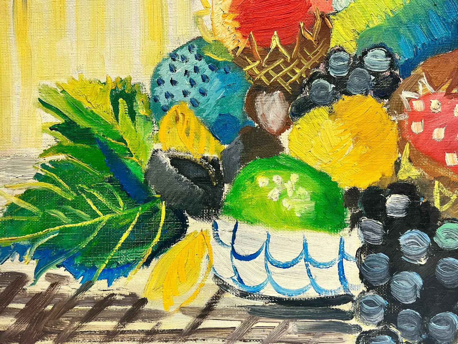 1960's French Signed Modernist Oil Colorful Still Life of Fruit on Table - Abstract Impressionist Painting by French School