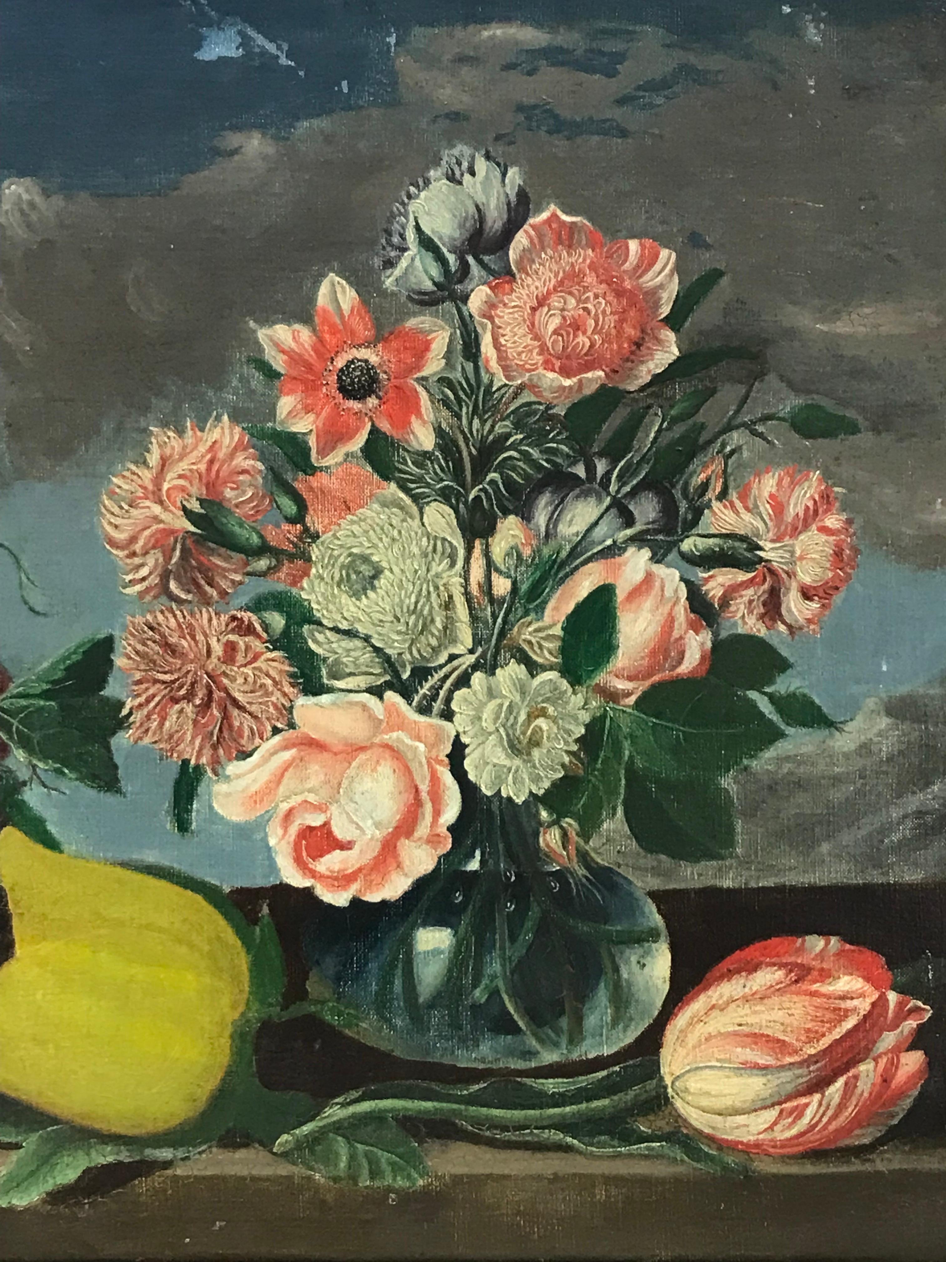 Klassisches französisches Stillleben des 19. Jahrhunderts mit Blumen und Blumenornamenten, ideale Inneneinrichtung  – Painting von French School