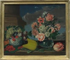 19thC French Classical Still Life Flowers & Ornamental Fruit, Ideal Interiors 