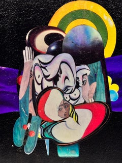 Collage astratto francese del XX secolo Pittura a tecnica mista Ritratto astratto