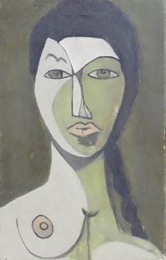 20th Century French Cubist Portrait Nude Black Haired Female Lady