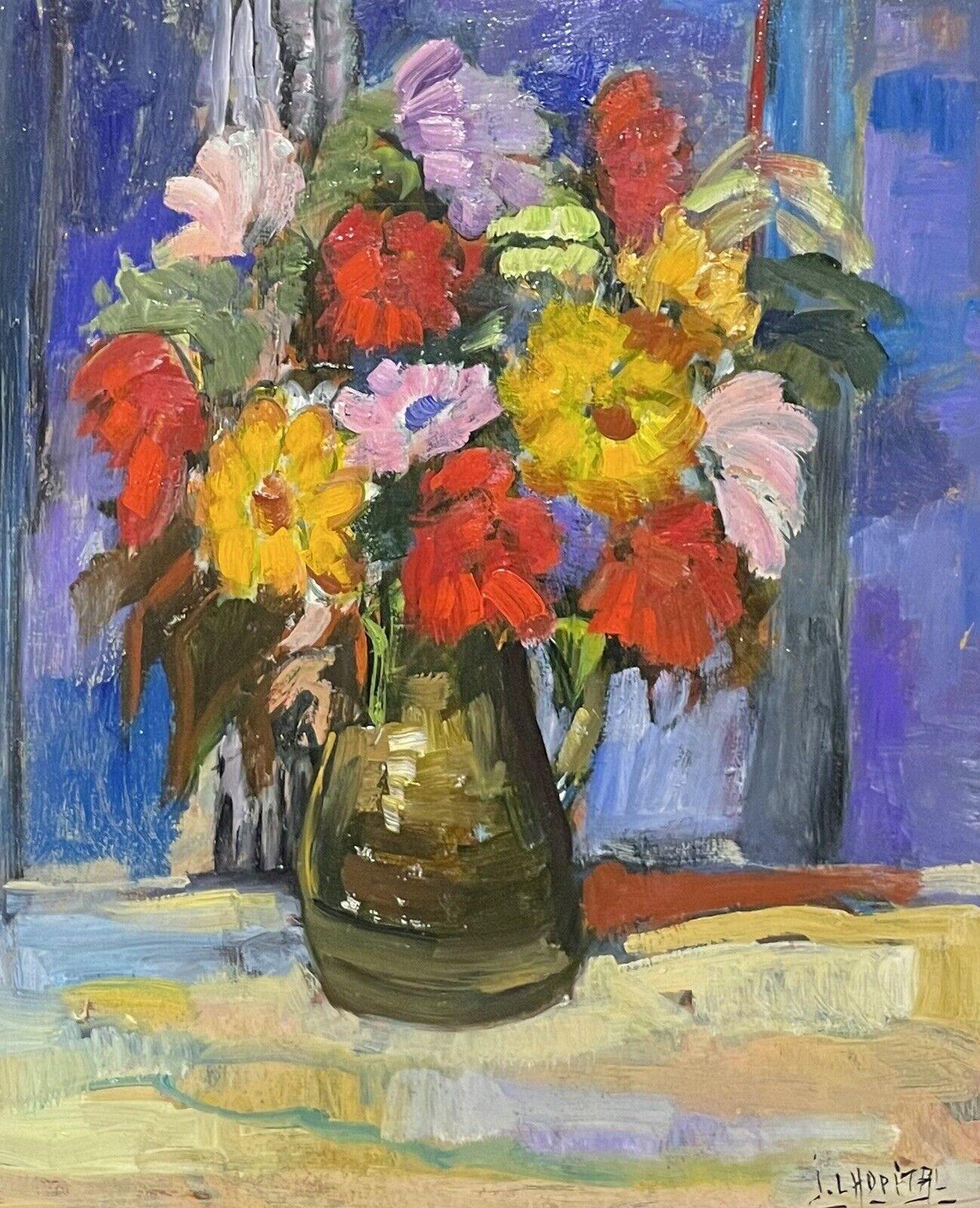 Bright & Cheerful French Post-Impressionist Signed Oil - Flowers in Vase  - Painting by French School