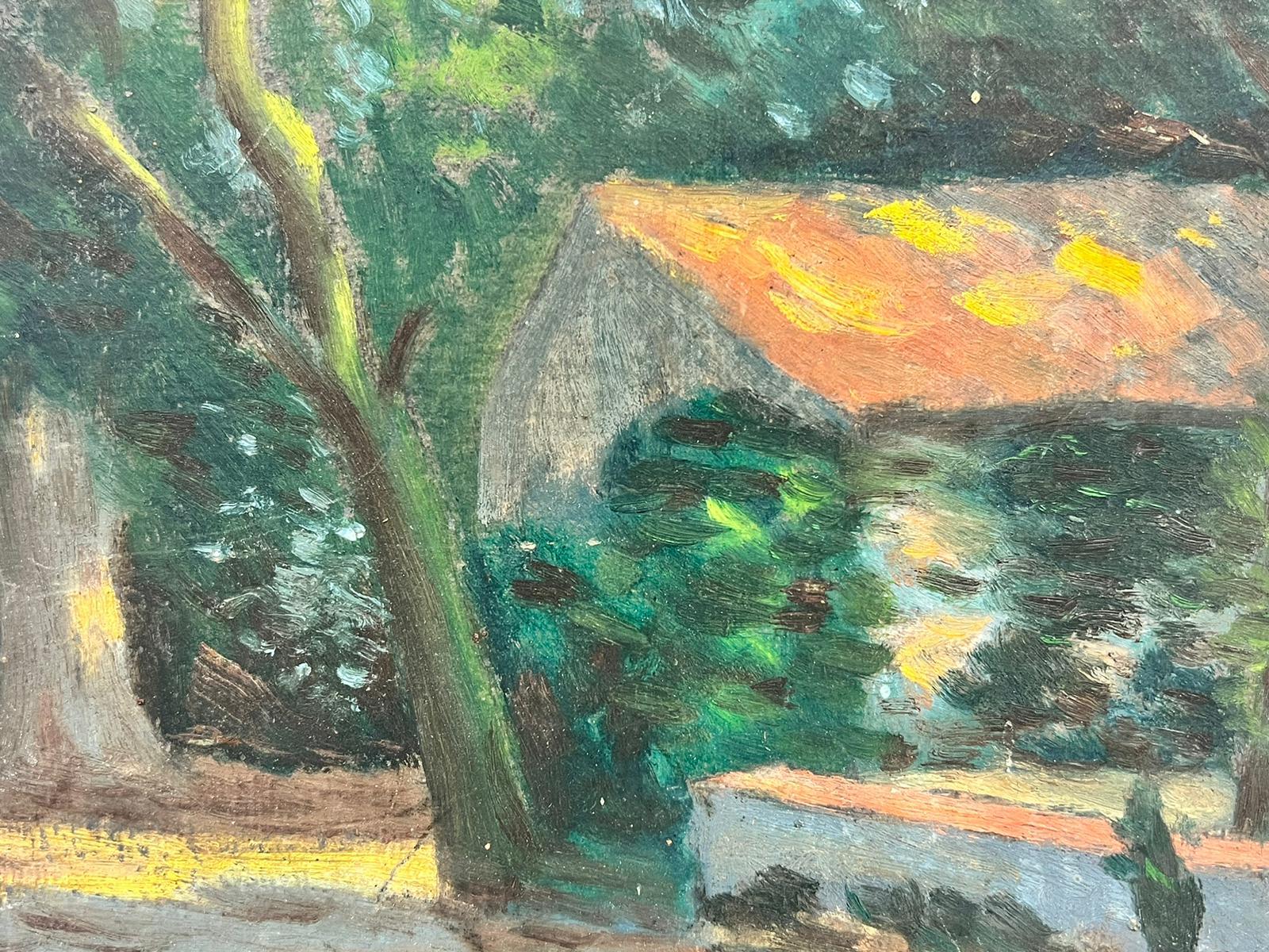 Early 20th Century French Impressionist Oil Painting Dappled Light Garden - Gray Landscape Painting by French School