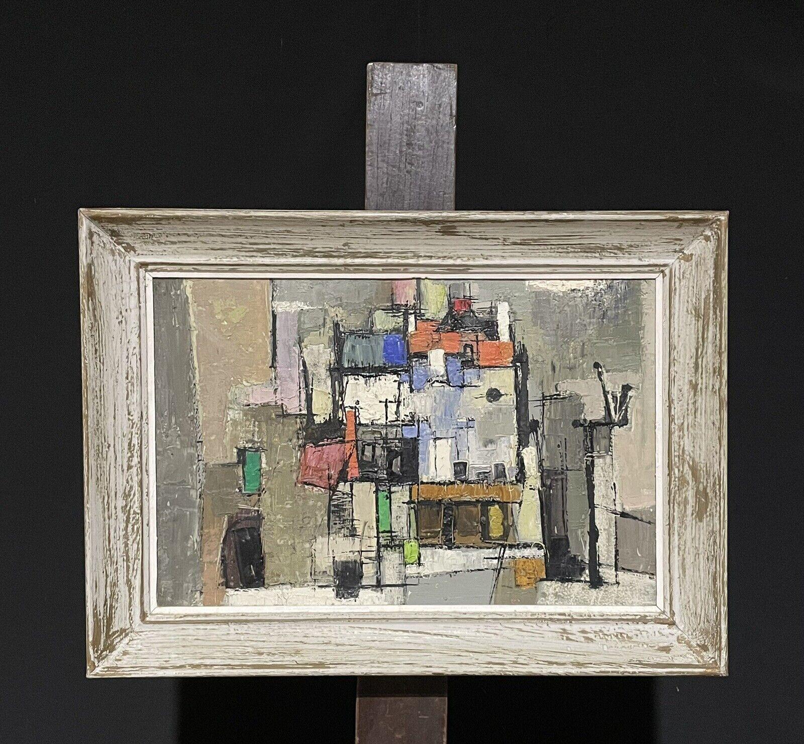 Ecole de Paris 1960's Cubist Oil Painting Composizione astratta di forme - Abstract Painting Grigio di French School