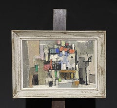 Ecole de Paris 1960's Cubist Oil Painting Abstract Composition of Shapes
