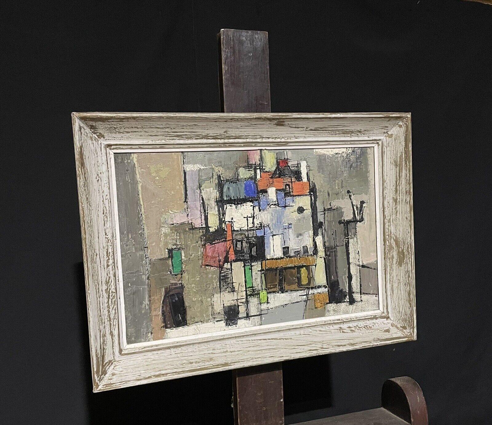 Ecole de Paris 1960's Cubist Oil Painting Abstract Composition of Shapes - Gray Abstract Painting by French School