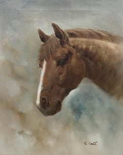 Fine Equestrian Head Portrait of a Horse, signed oil painting
