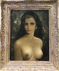 Large 1930's French Modernist Signed Oil - Portrait of a Nude Lady