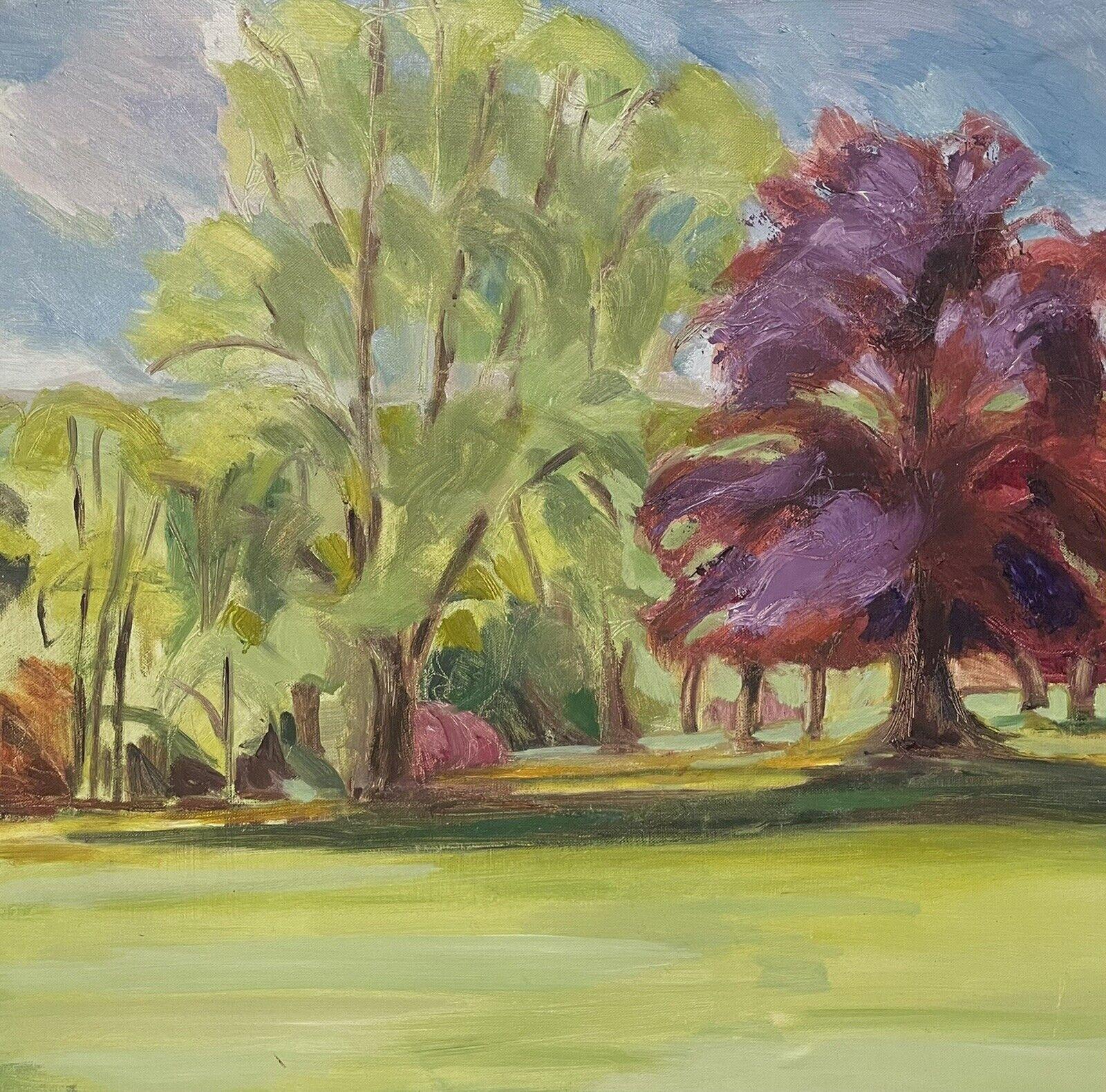 Large Modern French Oil Painting Copper Beech Tree in Landscape, signed oil - Brown Landscape Painting by French School