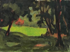 Mid 20th Century French Green Woodland Dappled Light Landscape oil painting