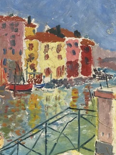 Mid 20th Century French Impressionist Oil, Martigues Harbour Sleepy & Sunny