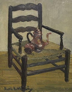 Mid 20th Century French Post-Impressionist Signed Oil, Old Chair with Coffee Pot