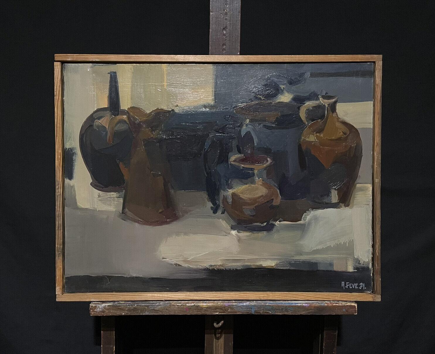 Moody & Atmospheric Still Life Interior Scene, French signed & dated 1971 oil - Painting by French School