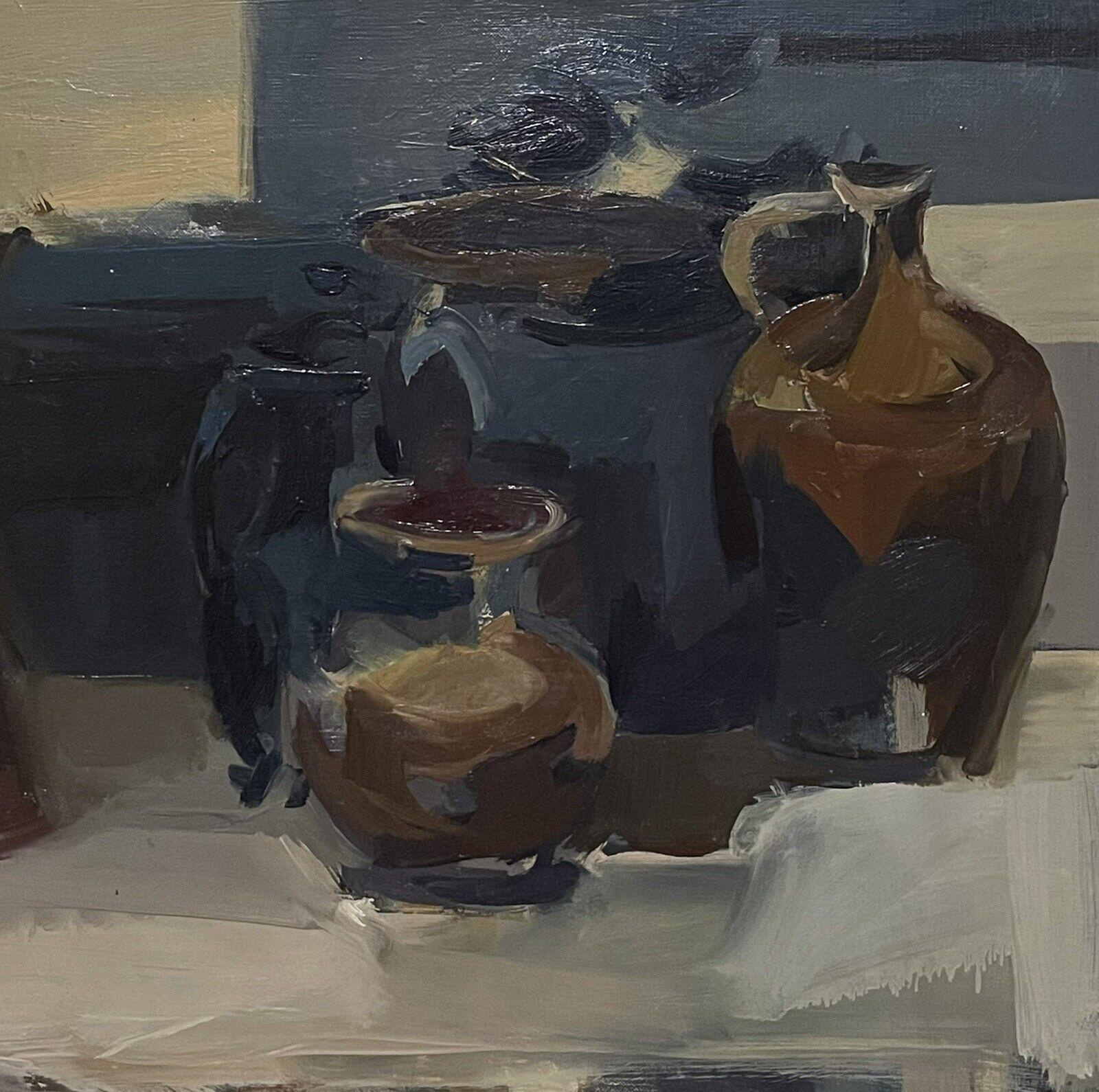 Moody & Atmospheric Still Life Interior Scene, French signed & dated 1971 oil - Cubist Painting by French School