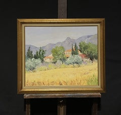 Provencal Cornfields with Cypress Trees, Signed French Impressionist Oil