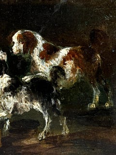 Very Fine 18th Century English Oil Painting Playing Spaniel Dogs, preparatory