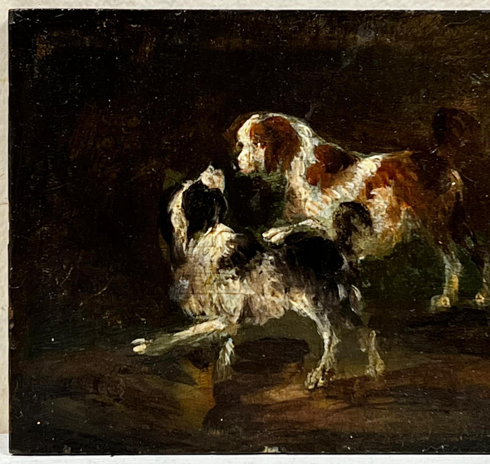 Very Fine 18th Century English Oil Painting Playing Spaniel Dogs, preparatory  - Black Animal Painting by French School