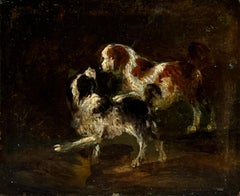 Very Fine 18th Century English Oil Painting Playing Spaniel Dogs, preparatory 