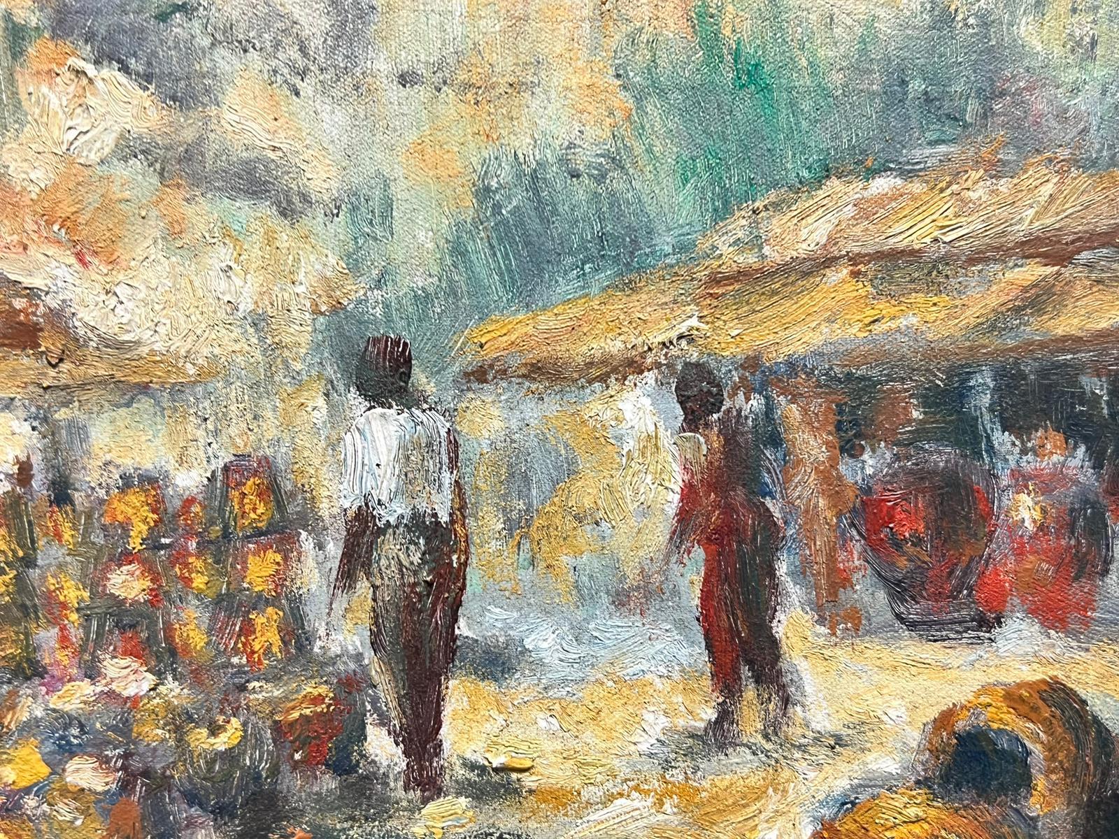 1950's French Impressionist Oil Painting Market Scene Bathed in Sunlight For Sale 3