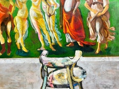 Contemporary Abstract Oil Painting Classical Figures in Robes, Chilean Artist