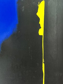 Contemporary French Abstract Original Painting Black Blue Yellow Orange