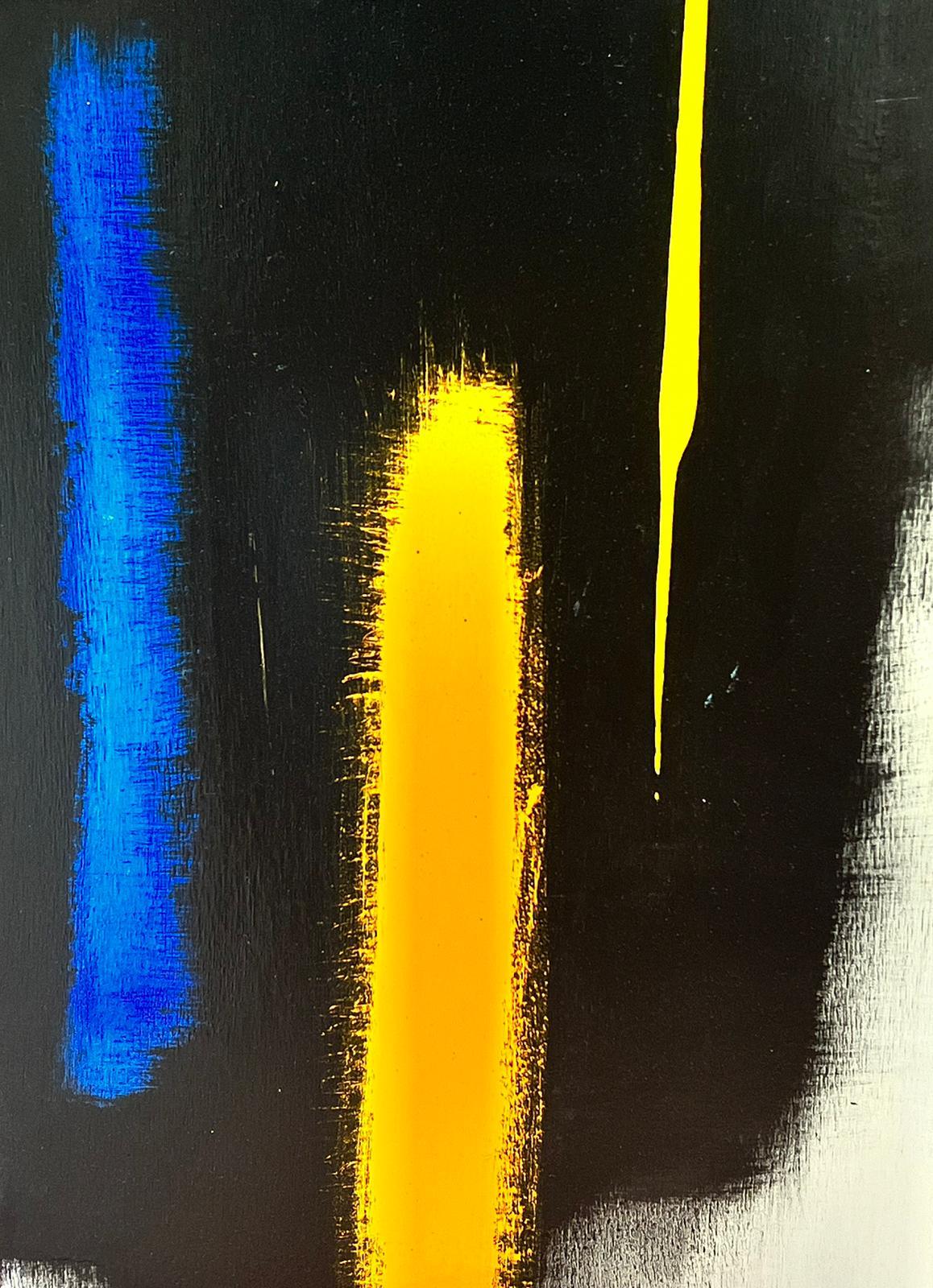 Contemporary French Abstract Original Painting Black Blue Yellow Orange For Sale 1