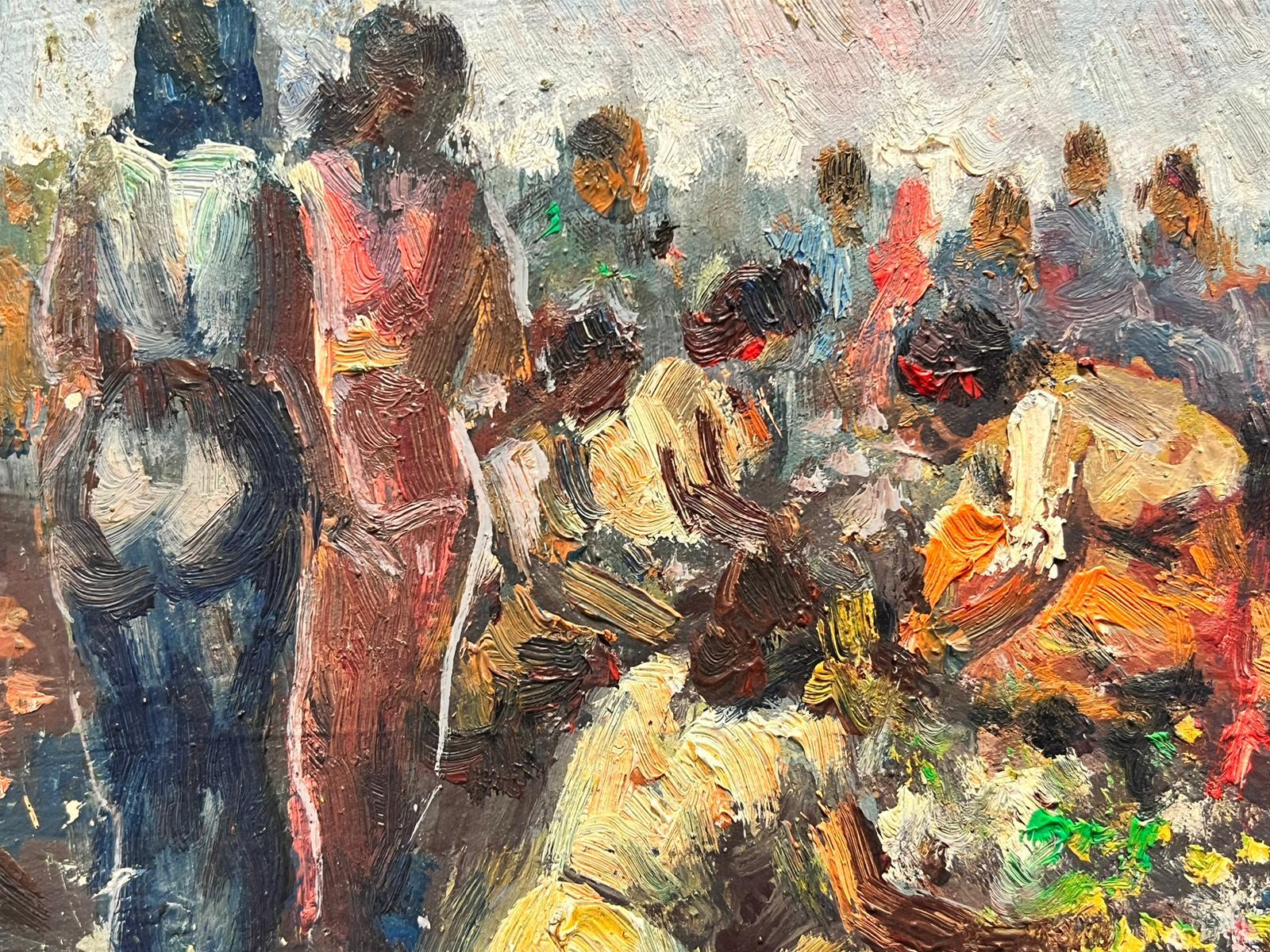 Mid 20th Century French Impressionist Oil Crowded Market Scene Many Figures - Painting by French School 