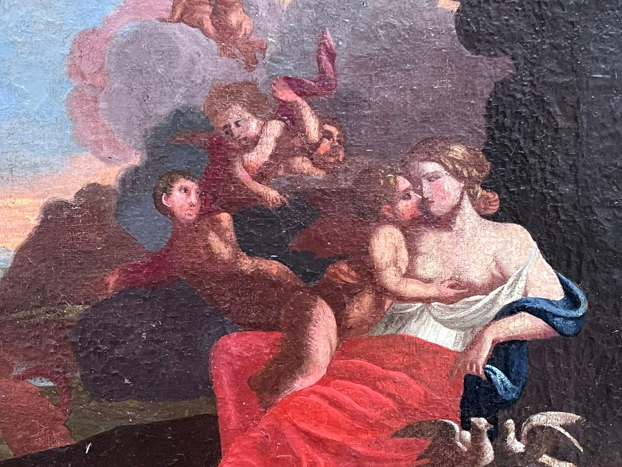 Fine 17th Century French Old Master Oil Painting Nude Lady Doves & Cherubs For Sale 1