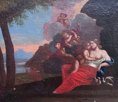 Fine 17th Century French Old Master Oil Painting Nude Lady Doves & Cherubs