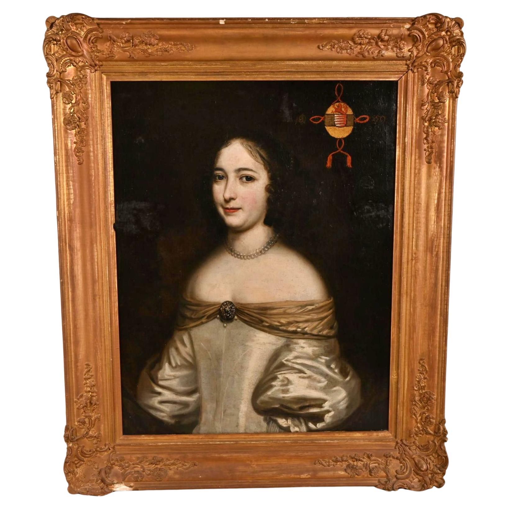 French School 17th Century"Portrait with Coat of Arms Margueritte de Boutteville