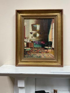 1920'S FRENCH IMPRESSIONIST SIGNED OIL - SALON INTERIOR ROOM BEAUTIFUL DETAILS