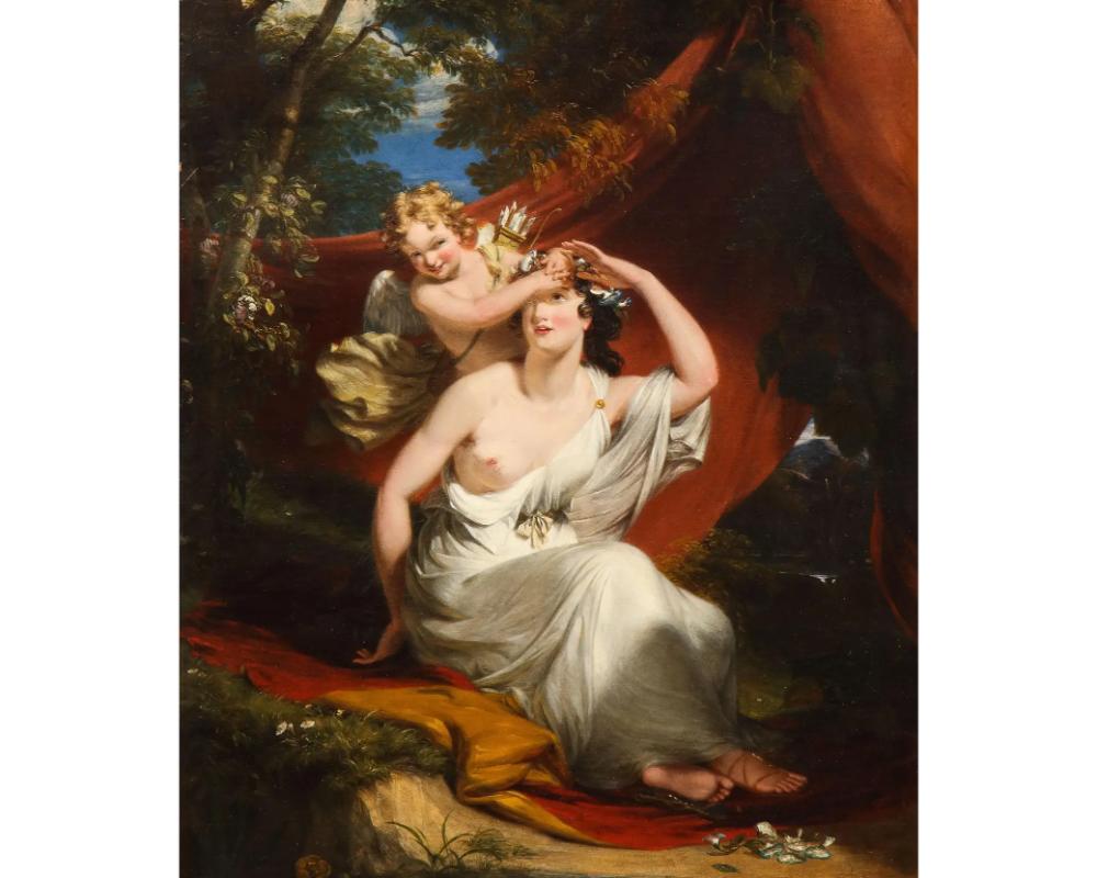 (Französische Schule) 18. Jahrhundert, ein Porträtgemälde von Venus und Amor von außergewöhnlicher Qualität, um 1780.

In originalem Goldholzrahmen.

Ein wirklich außergewöhnliches Porträtgemälde, offenbar unsigniert. Ein perfektes Statement-Bild