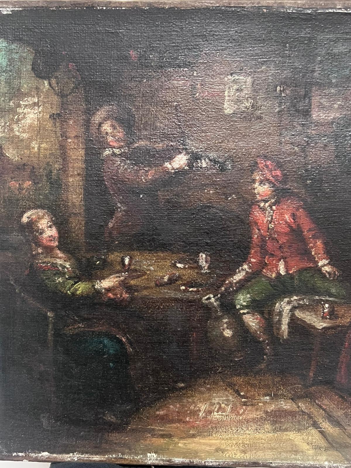 Französisches Ölgemälde Tavern-Szene mit Innenfiguren und Violinspielern aus dem 18. Jahrhundert (Alte Meister), Painting, von French School