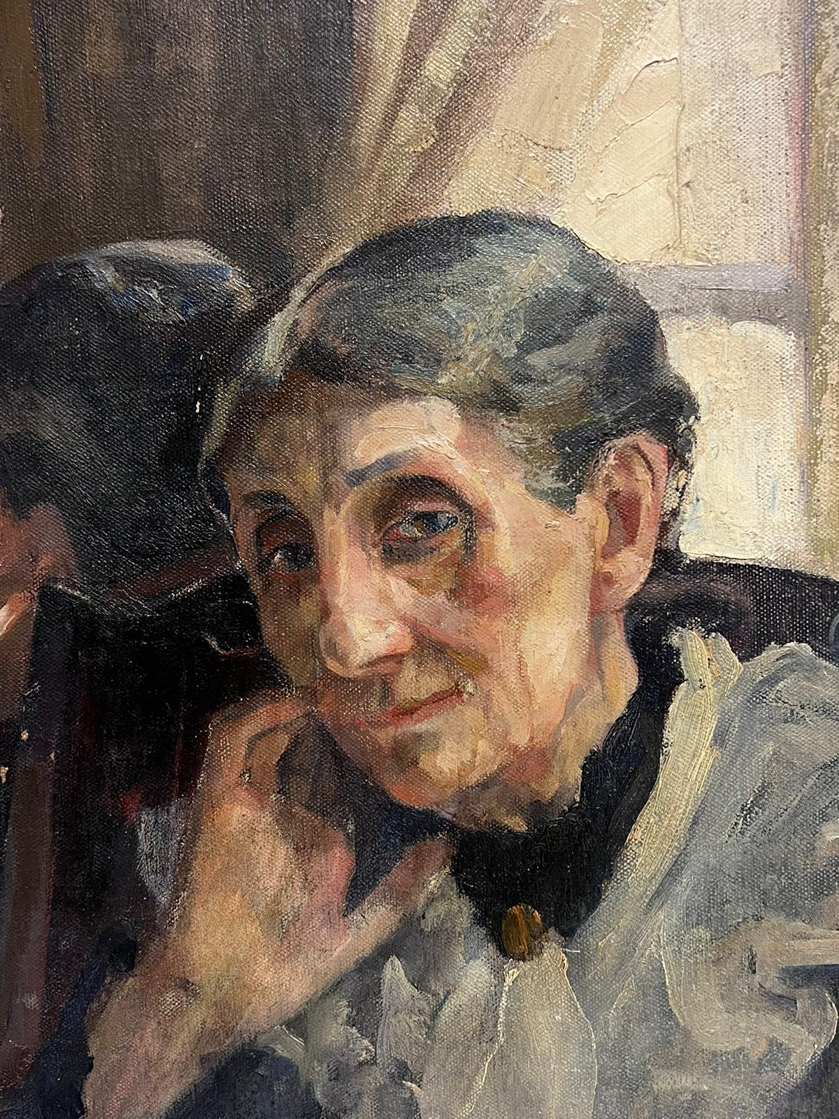 Peinture à l'huile impressionniste française des années 1900 représentant une femme âgée dans un miroir - Impressionnisme Painting par French School