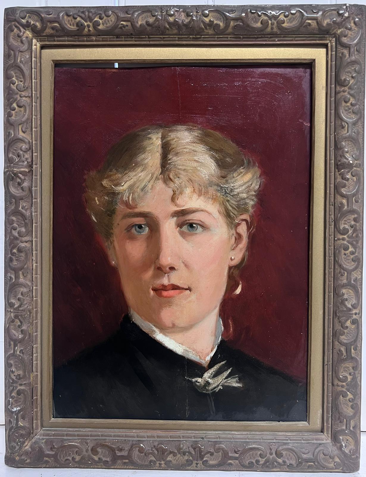 Peinture à l'huile française encadrée d'un portrait de femme avec des chevalets, années 1900 - Painting de French School