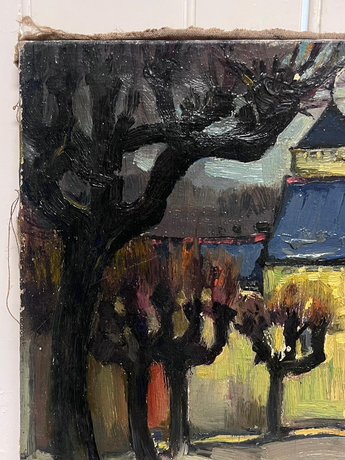 Französisches postimpressionistisches Ölgemälde mit knorrenden Bäumen in der alten französischen Stadt, 1900er Jahre (Post-Impressionismus), Painting, von French School