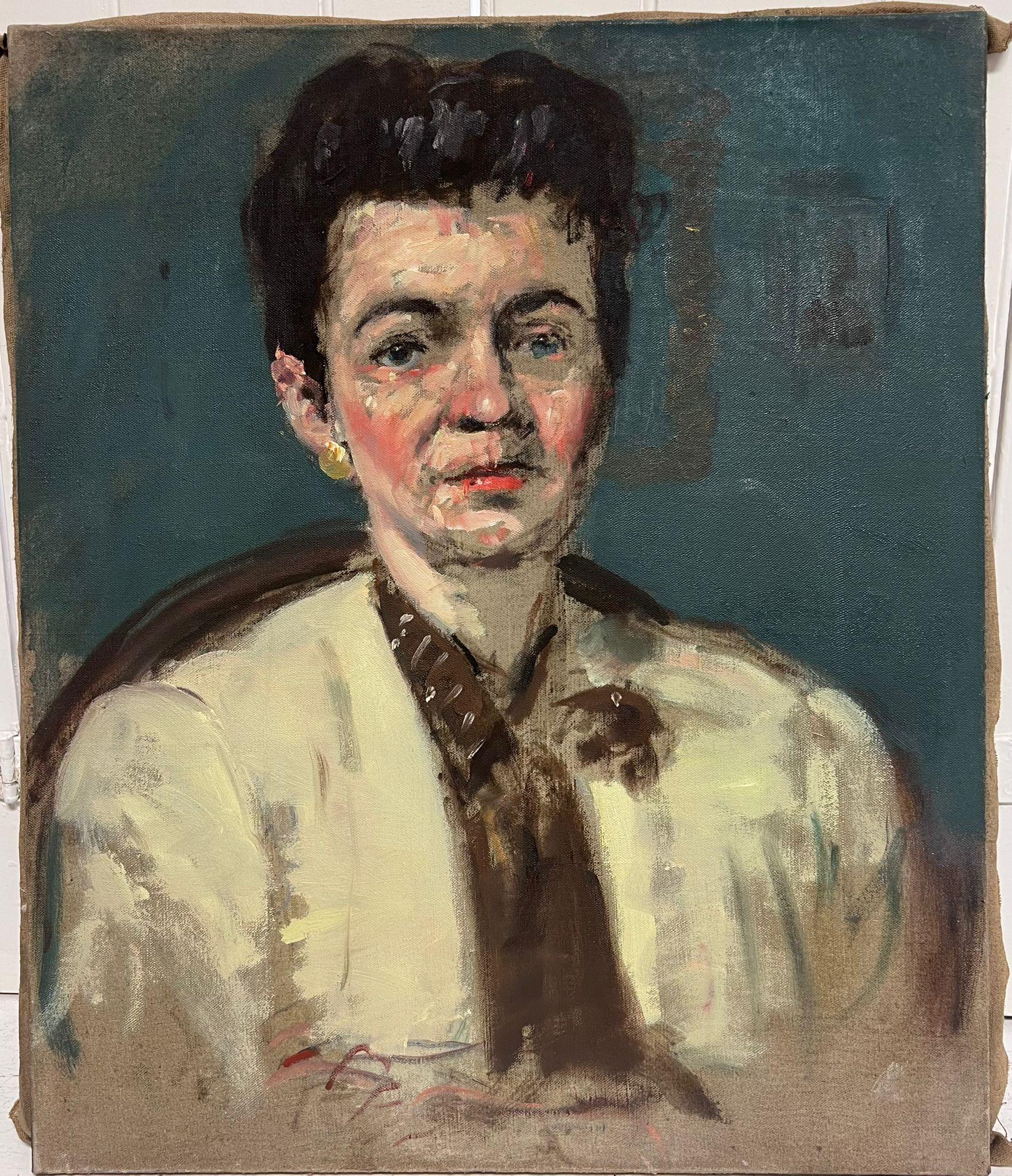 1930's French Portrait of Lady Impressionist Ölgemälde auf Leinwand – Painting von French School