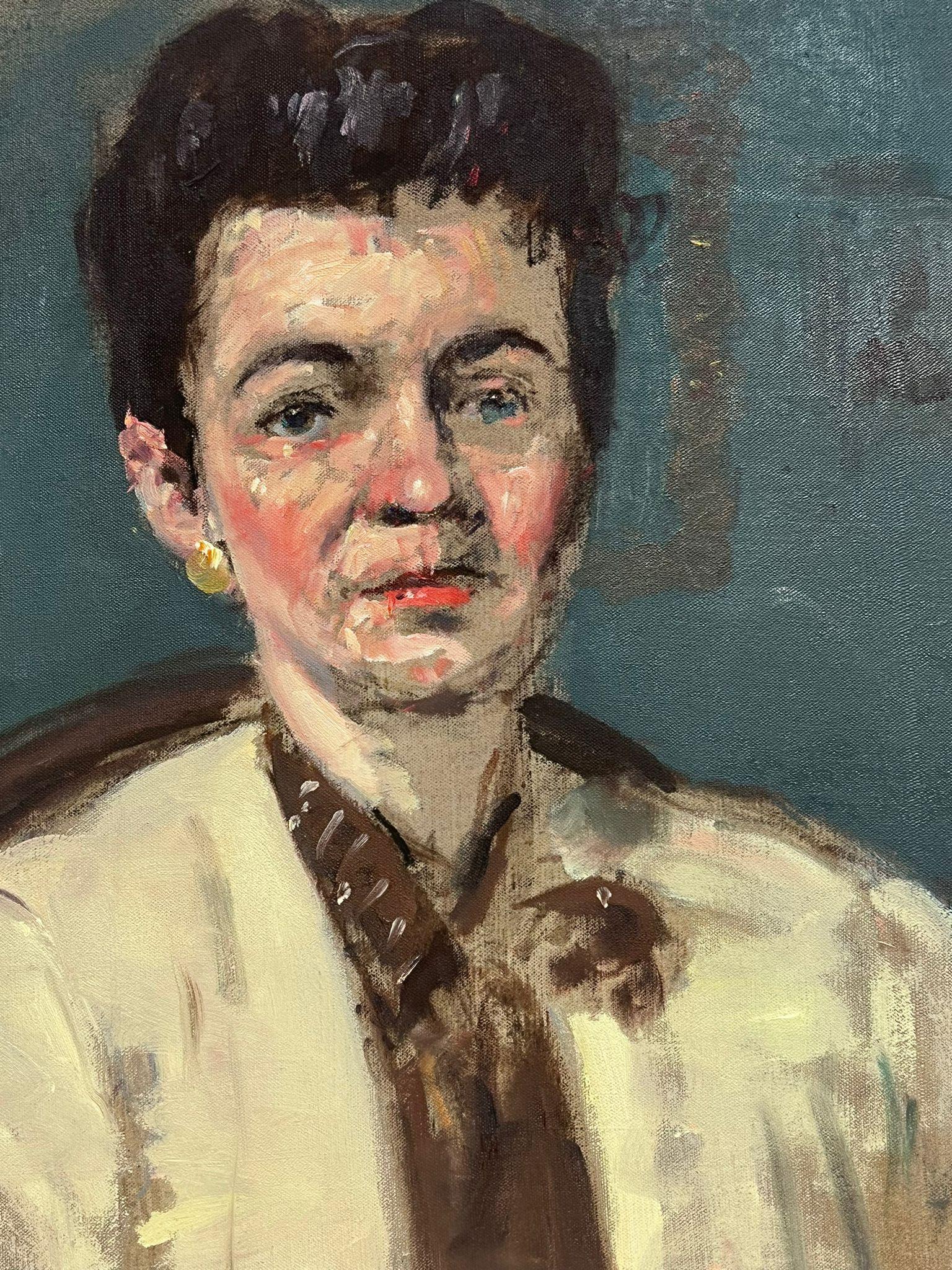 1930's French Portrait of Lady Impressionist Ölgemälde auf Leinwand (Impressionismus), Painting, von French School