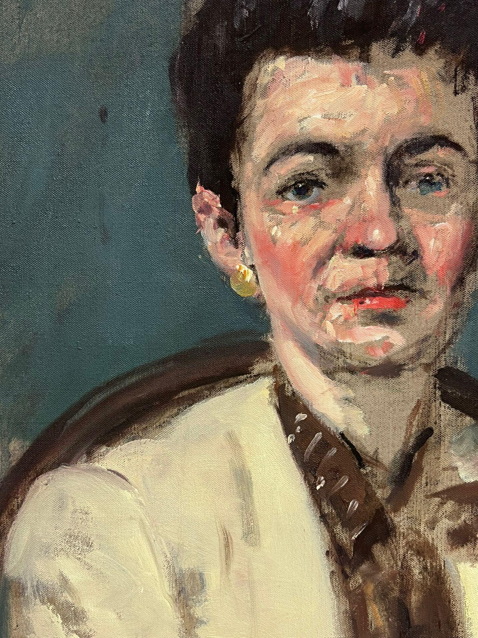 1930's French Portrait of Lady Impressionist Ölgemälde auf Leinwand im Angebot 1