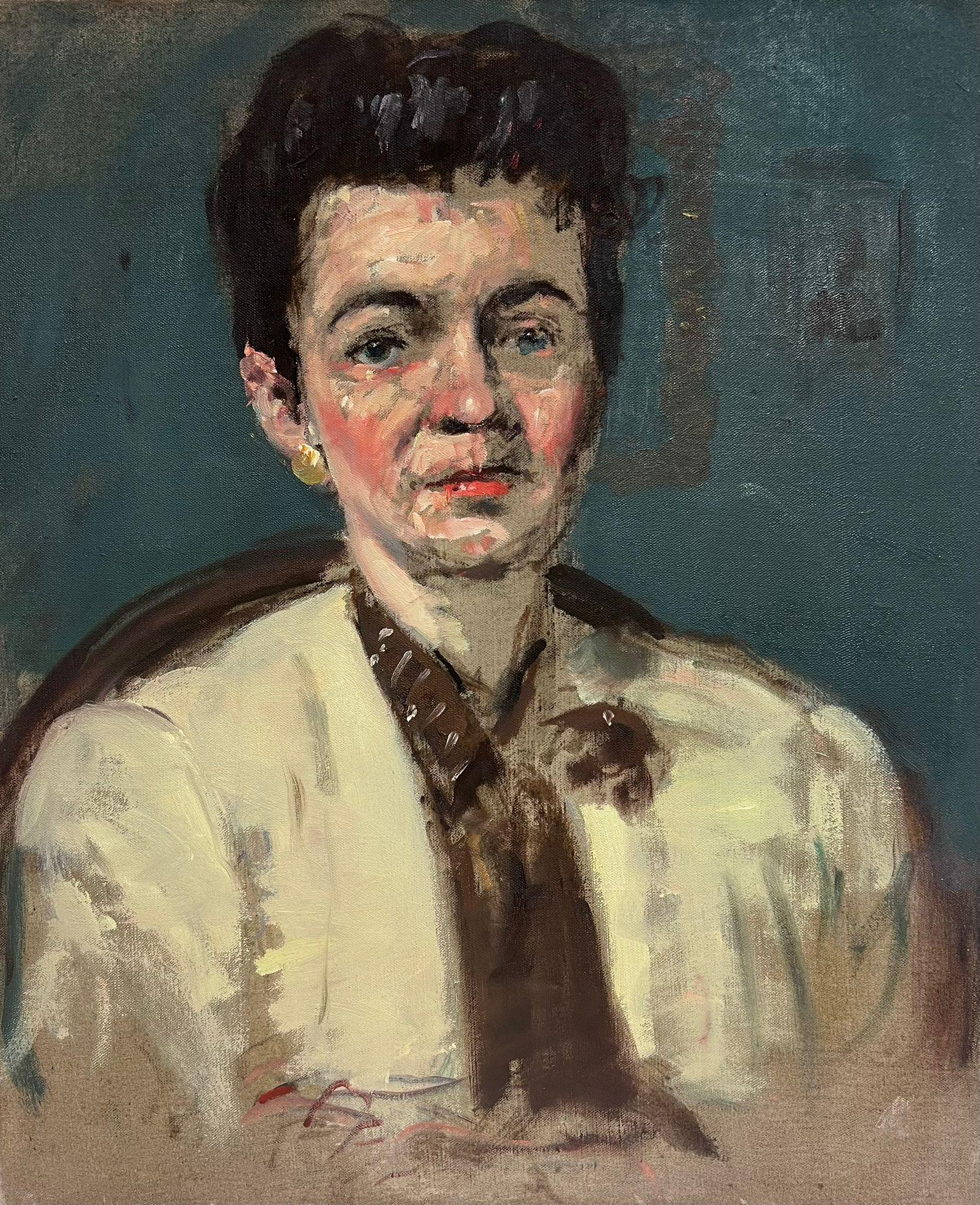 French School Portrait Painting – 1930's French Portrait of Lady Impressionist Ölgemälde auf Leinwand