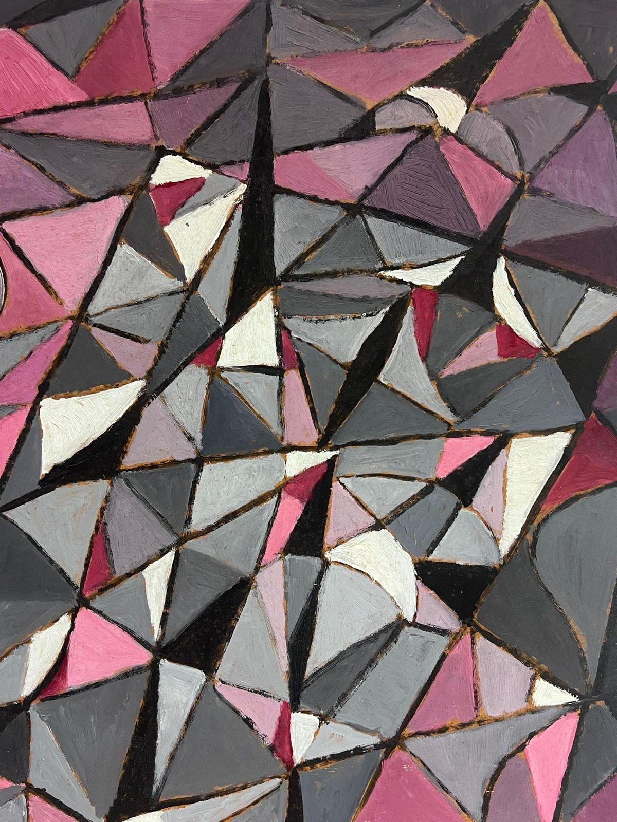 1960er Jahre Französisch abstrakte Ölgemälde kubistische Formen rosa grau Farben (Geometrische Abstraktion), Painting, von French School