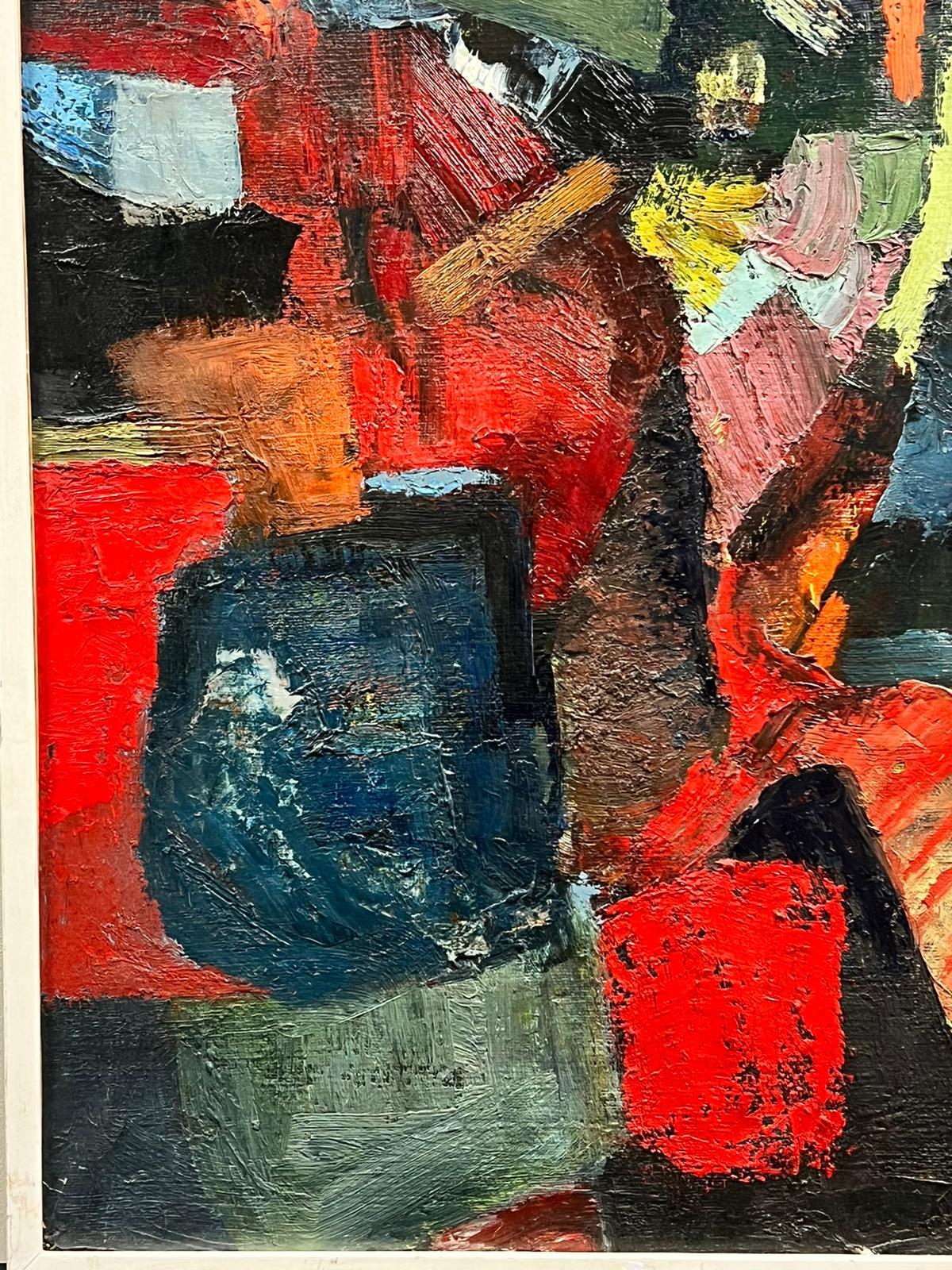 Vernice ad olio su tela cubista francese del 1960, luminosa e spessa - Painting di French School