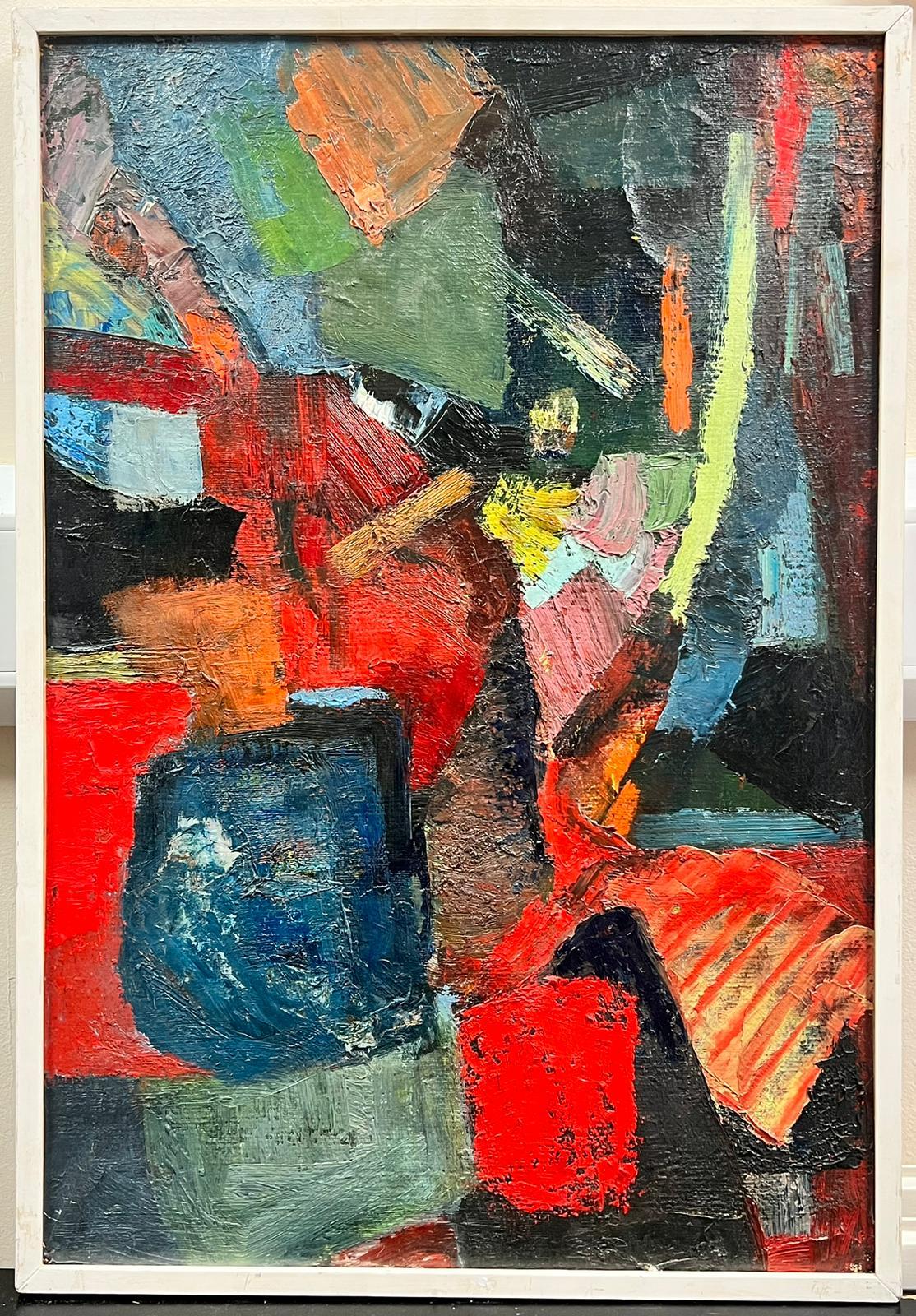 Vernice ad olio su tela cubista francese del 1960, luminosa e spessa - Abstract Painting Marrone di French School