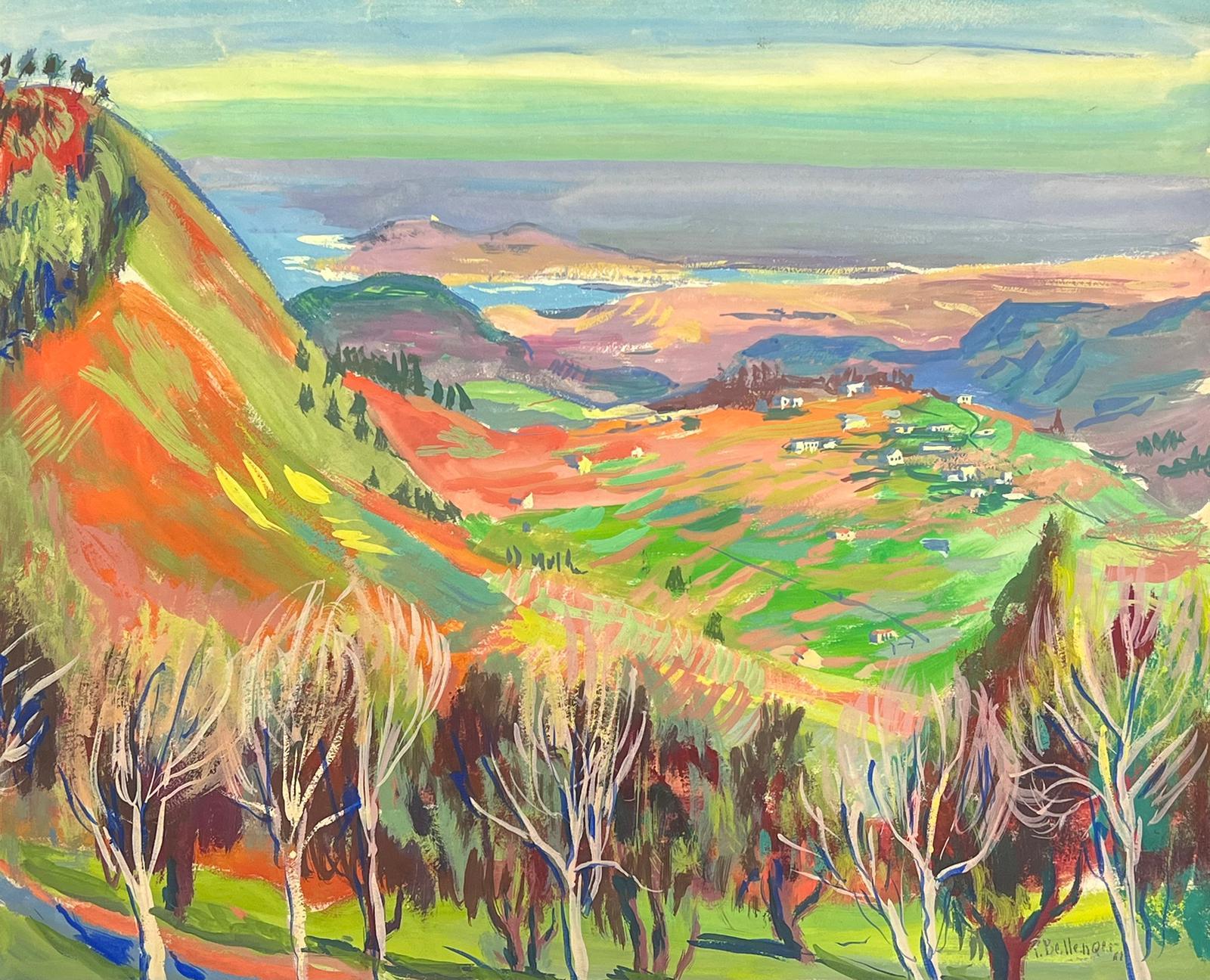 Peinture post-impressionniste française des années 1960, signée, représentant des vues de vallées lointaines