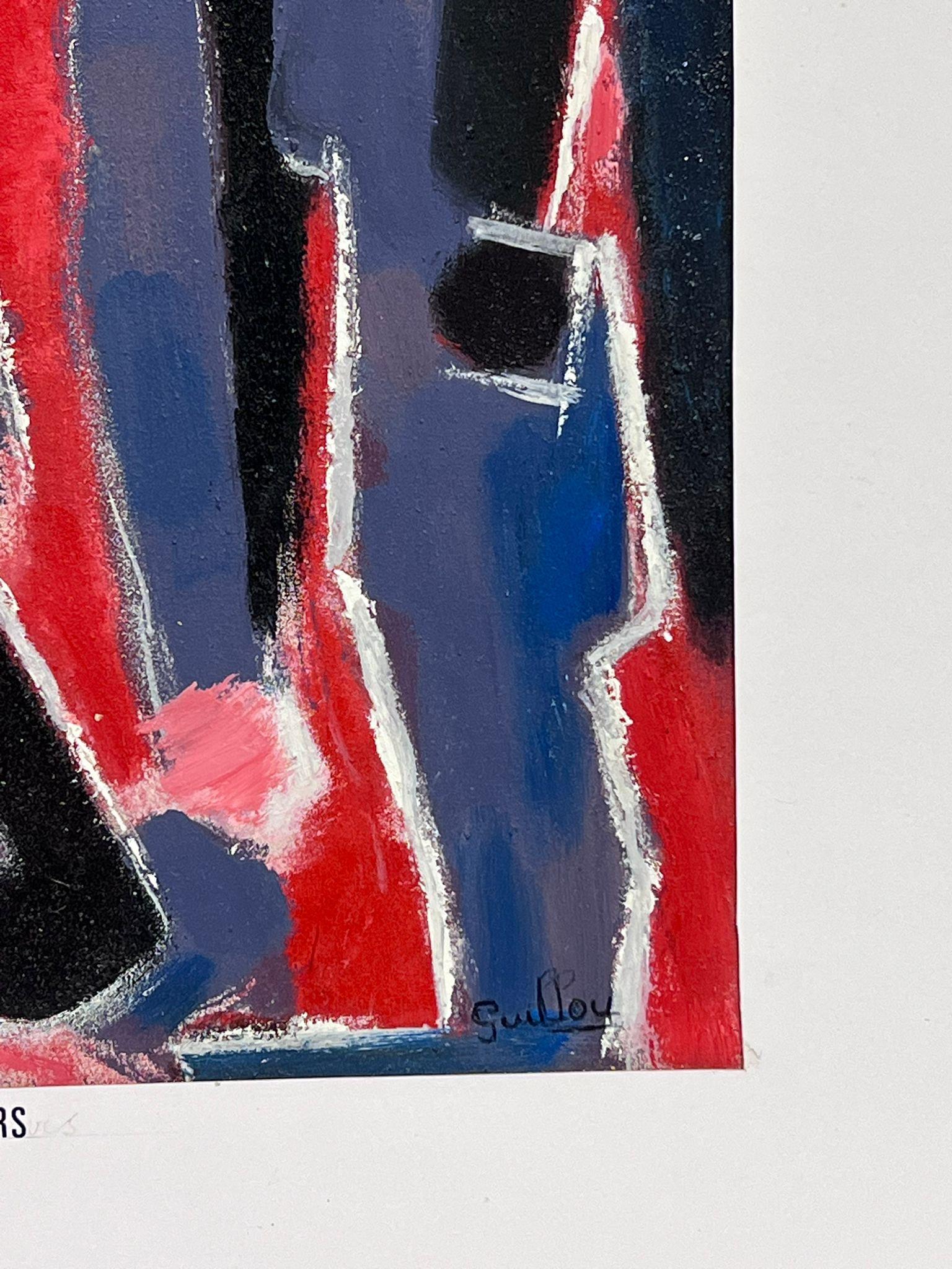 1970's French Abstract Painting Figures Standing Possibly a Poster Design? For Sale 1