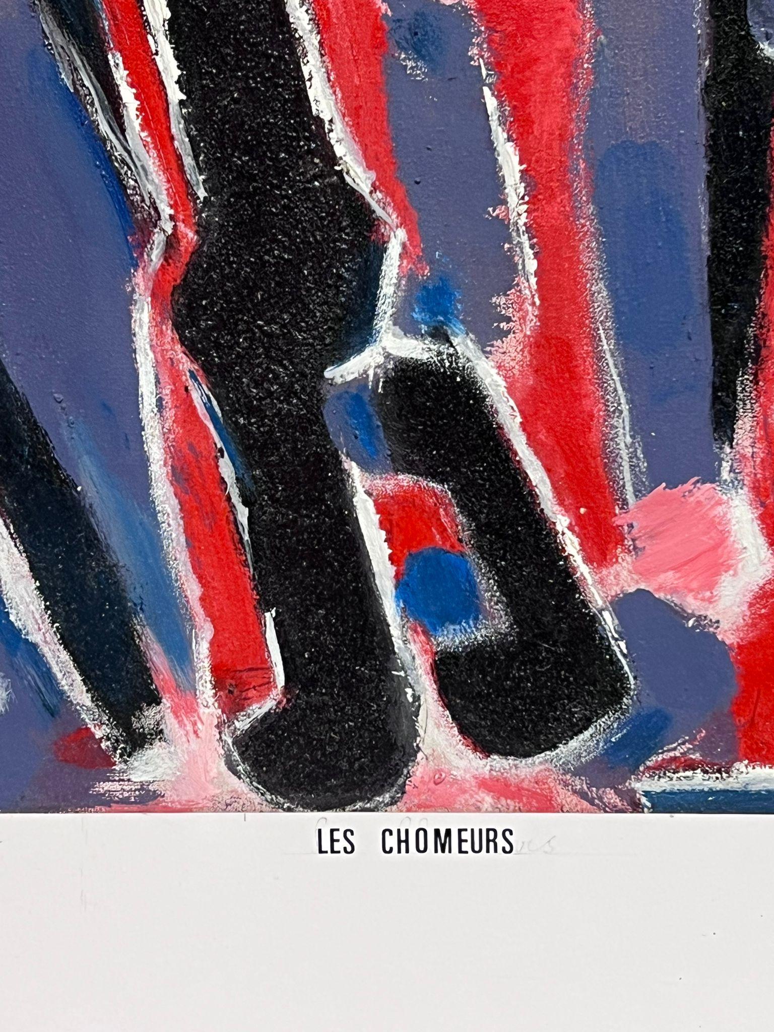 1970's French Abstract Painting Figures Standing Possibly a Poster Design? For Sale 2